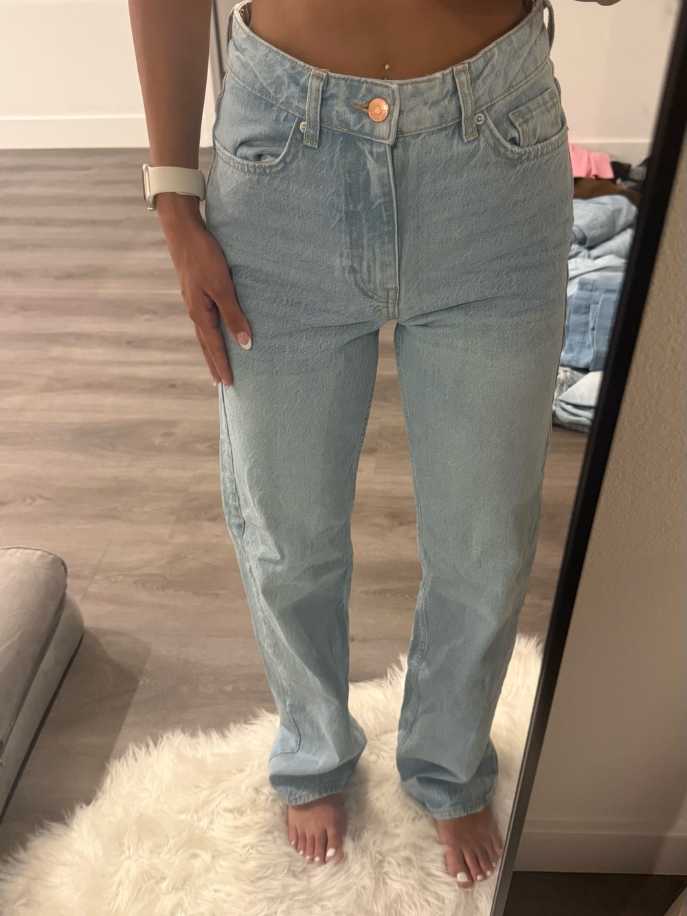 Zara Light Blue High-Rise Straight Leg Jeans